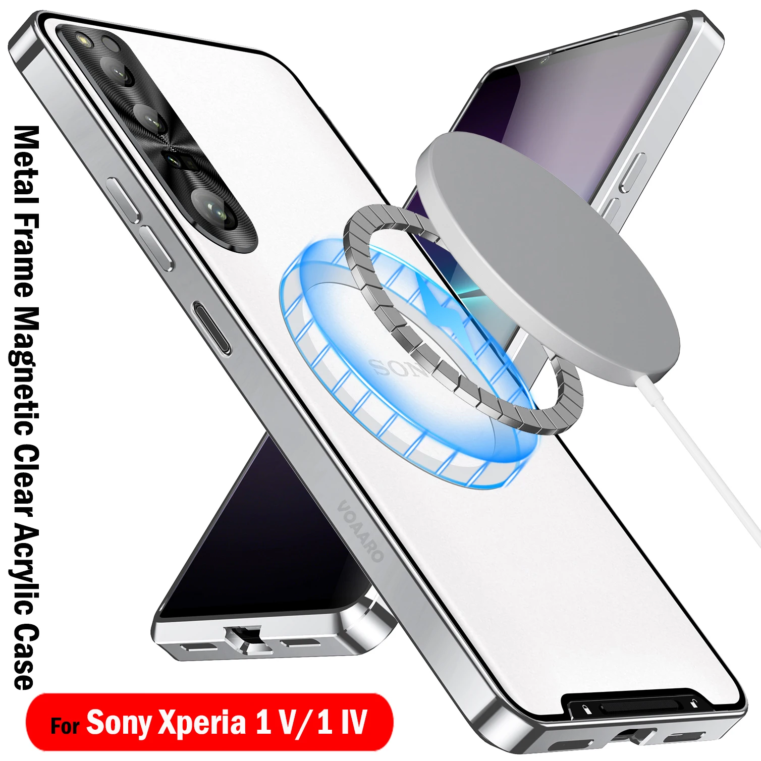 

Magnetic Wireless Charging Funda for Sony Xperia 1 V IV Case for Sony Xperia 1 V Case Metal Frame HD Clear Acrylic Matter Cover