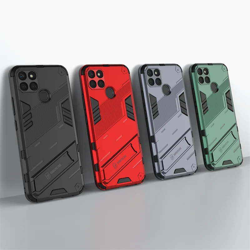 

For Realme C21Y Case Punk Stlye Rubber Armor Bracket Hard Cover For Realme C21Y Case for Realme C21Y C25Y Realme Narzo 50A 50i