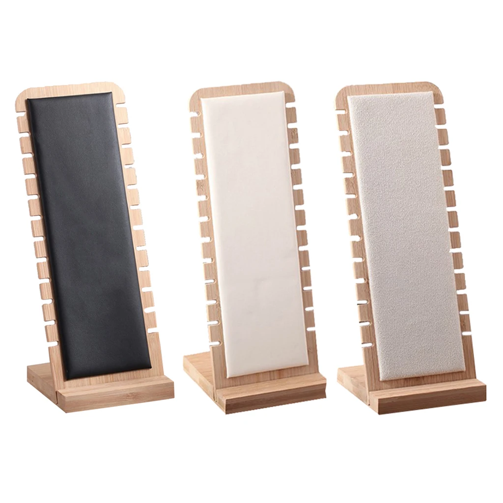 Jewelry Display Stand Suede/Leather Surface Bamboo Holder for Earrings Necklace Ring Pendant Bracelet Jewelry Organizer Tray