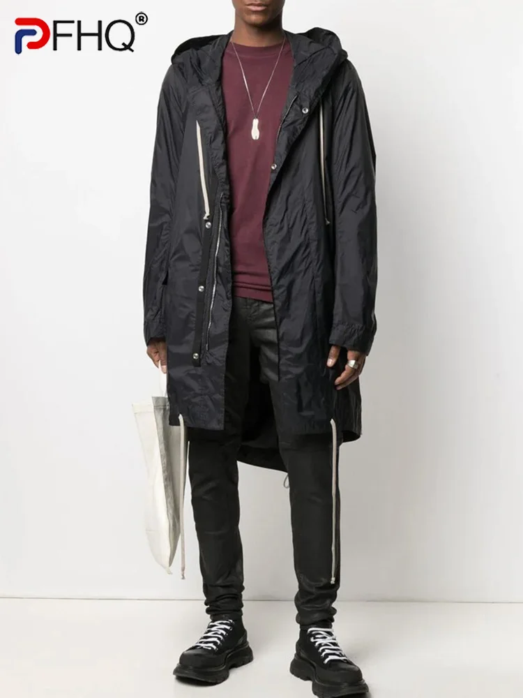 

Весна 2023, мужские Новые Модные Элегантные Дизайнерские куртки PFHQ, мужское длинное пальто с лентой, свободная тонкая модная одежда, роскошна...
