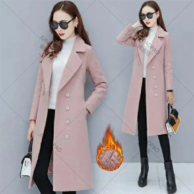 

Female Woolen Coat Velvet 2023Women's Double-Breasted Woolen Coat Spring And Autumn Woolen Coat Fashion Suit Collar winter coat