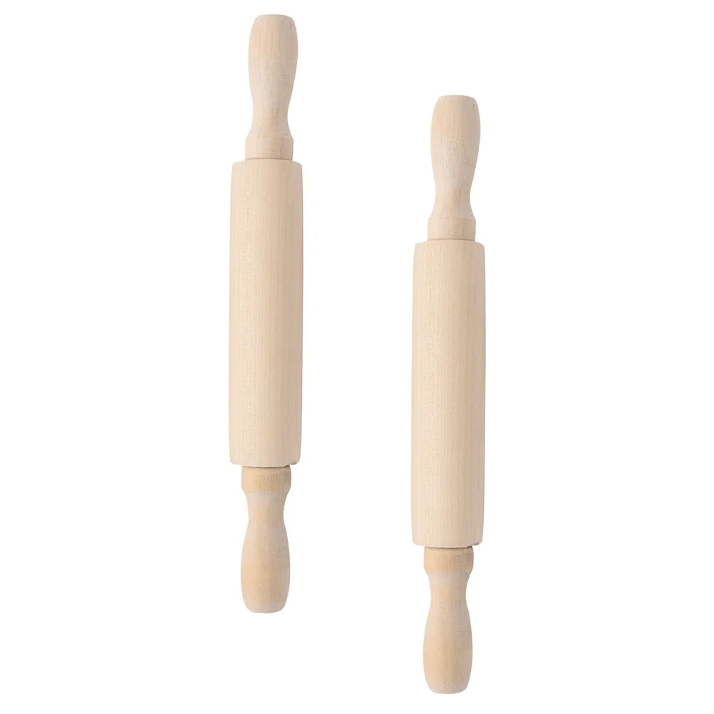 

2Pcs Kids Small Rolling Pin Wooden Dough Roller Noodle Stick Non-Stick Rolling Pin Crafts Roller Pin