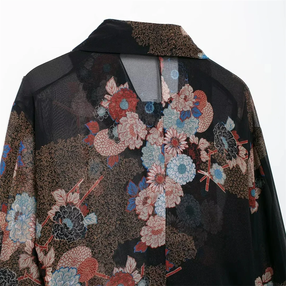 Женская свободная рубашка Taop &amp Za с цветочным принтом круглым вырезом и длинными