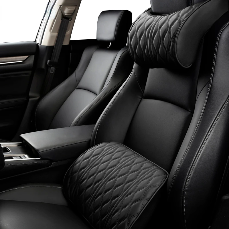 

PU Leather Car Headrest Memory Foam Car Rest Neck Pillow Back Cushion Auto Seat Neck Rest Waist Supports Set Car Lumbar Pillows