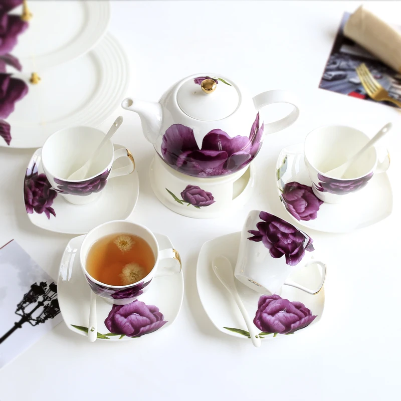 

14pcs/set Bone China Coffee Set Porcelain Tea Set Advanced Ceramic Pot Mug Tray Spoon Creamer Teapot Milk Teaset Tea Cup Set