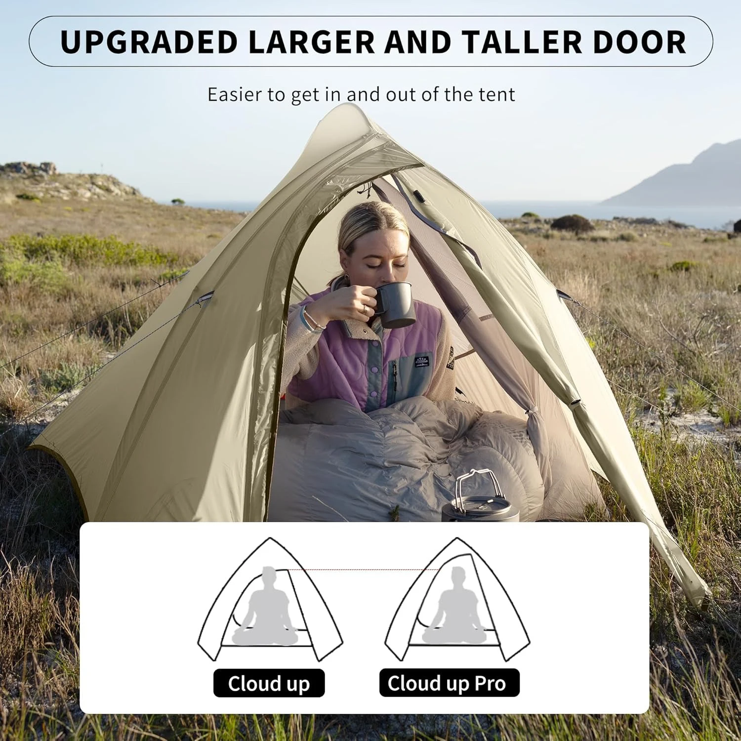 Фото Naturehike Cloud Up Pro 2-местная палатка, уличные палатки для кемпинга, сверхлегкая палатка 20D, отдельно стоящая палатка для пешего туризма, путешествий, альпинизма №2