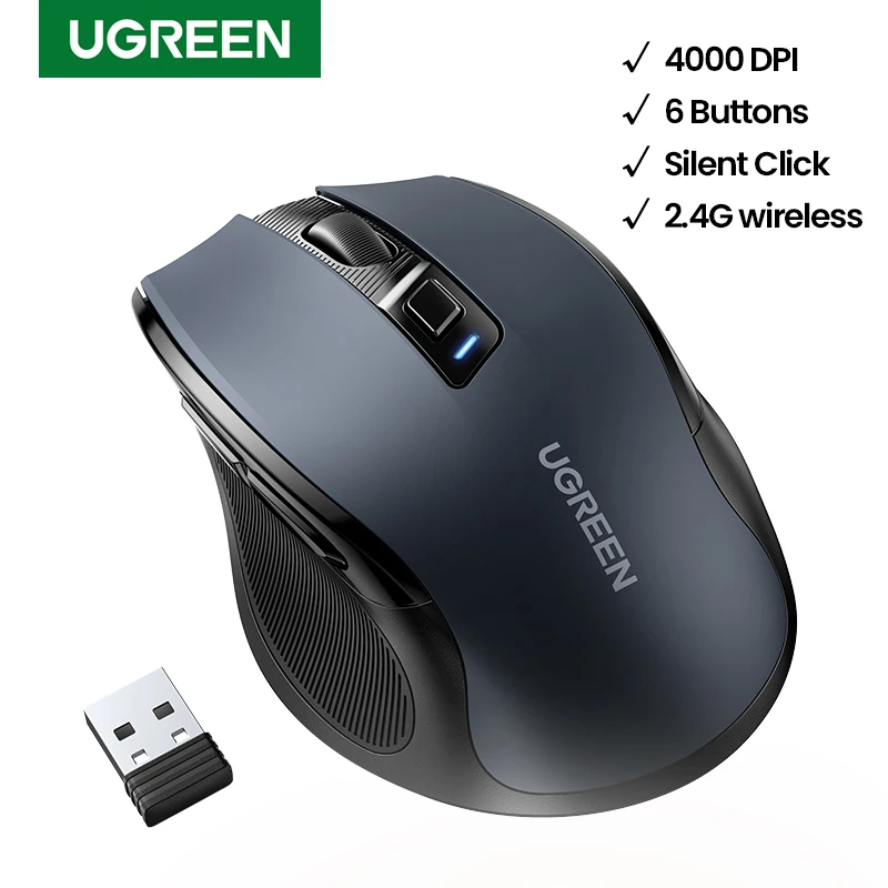

UGREEN Mouse Wireless Ergonomic Mouse 4000 DPI Silent 6 Buttons For MacBook Tablet Laptop Mute Mice Quiet 2.4G Mouse