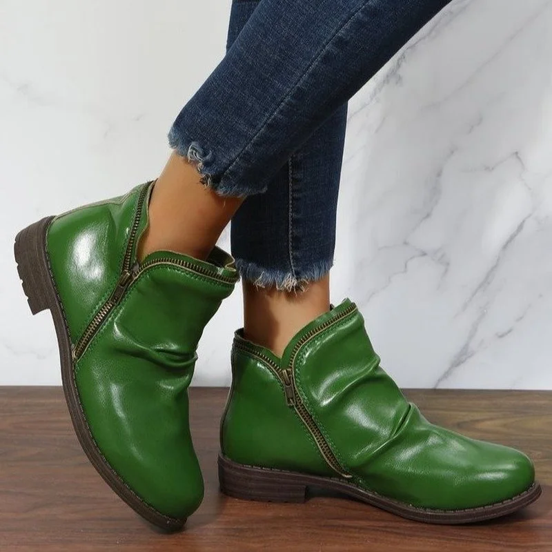 

Women Boots 2022 Spring Autumn New PU Leather Round Head Ankle Boots Spring Flat Shoes Woman Short Botas for Women Botas Mujer