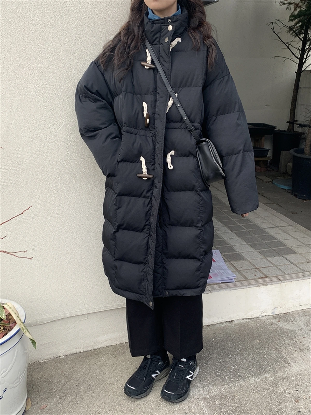 2023 New Autumn and Winter Female Commuter Korean Style Warm Cowl Button Medium and Long Cotton Coat