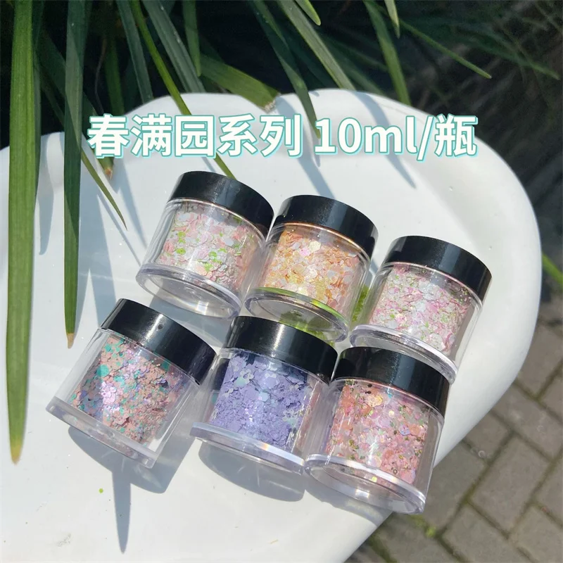 

10ml Holographic Mixed Hexagon Chunky Powder Nail Glitter White Sequins Laser Sparkly Flakes Slices Manicure Nail Art Decoration