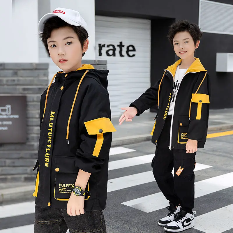 

Boys Autumn Winter Windbreaker New Jacket Children's Casual Hooded Top Fashion 13 14 Years Old Outerwear Fall Clothes for Kids