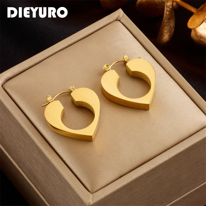 

DIEYURO 316L Stainless Steel Heart Hoop Earrings For Women 3-Color High Quality Rustproof Girls Ear Jewelry Party Wedding Gift