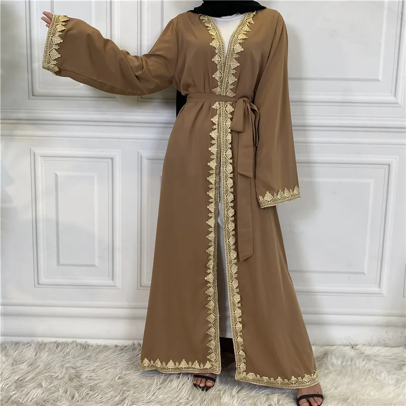 Middle East Muslim Fashion Embroidered Robe Turkish Casual Cardigan Islamic Long Dress f151
