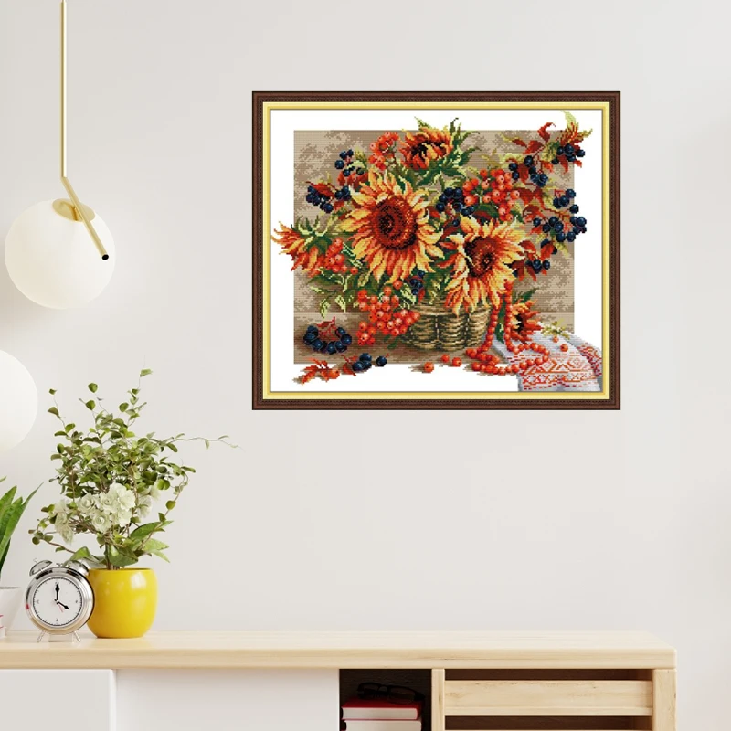 Набор для вышивки крестиком Joy Sunday с цветочным рисунком из текстиля и ткани