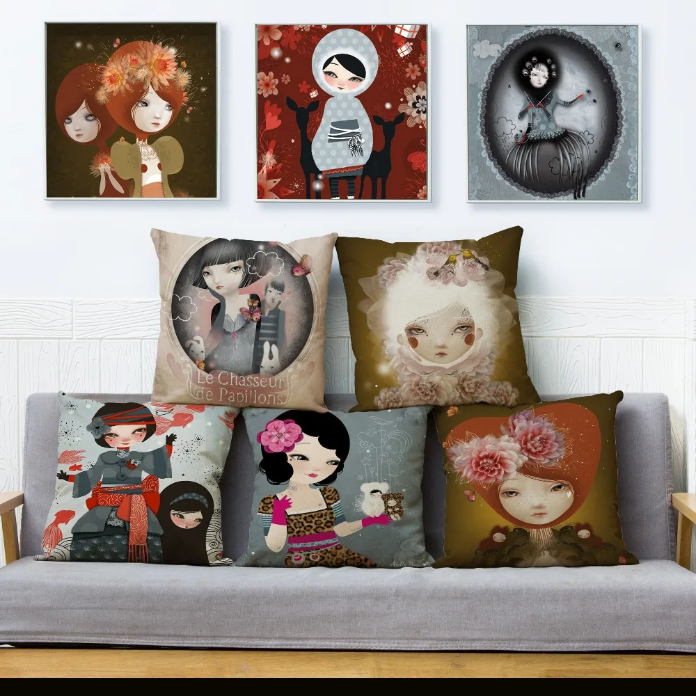 

Наволочка для подушки с принтом милой девушки, 45*45 см