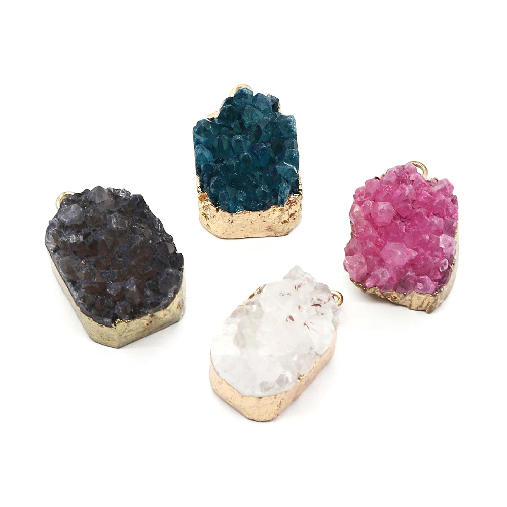 

White Crystal Druzy Pendants Natural Stone DIY Necklace Earrings Jewelry Making Irregular Egg-shaped Crystal Cluster Charms 1pcs