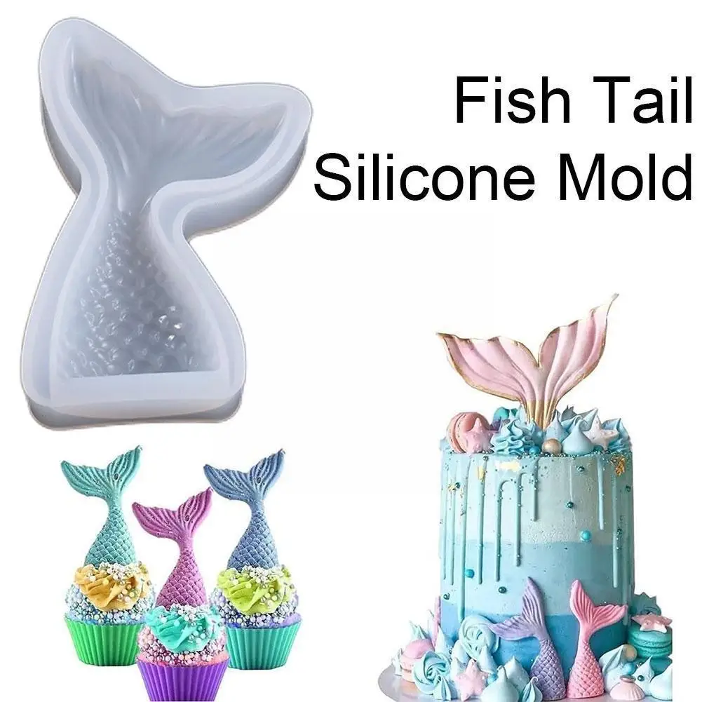 

1Pc DIY Mermaid Tail Mirror Silicone Mold Cake Decoration Birthday Baking Fondant Chocolate Mold Mold Fishtail Tool Cake Re P2V8