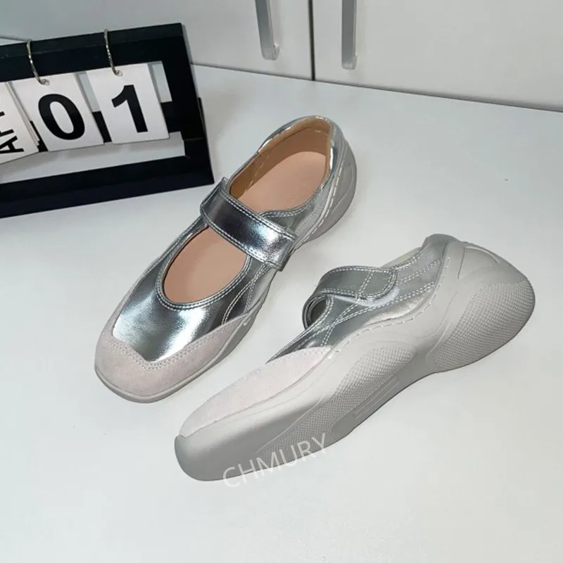 CHMURY Sivler Mary Jane Кроссовки Балетки Ballerian Disco Широкие туфли Женские большие размеры 41