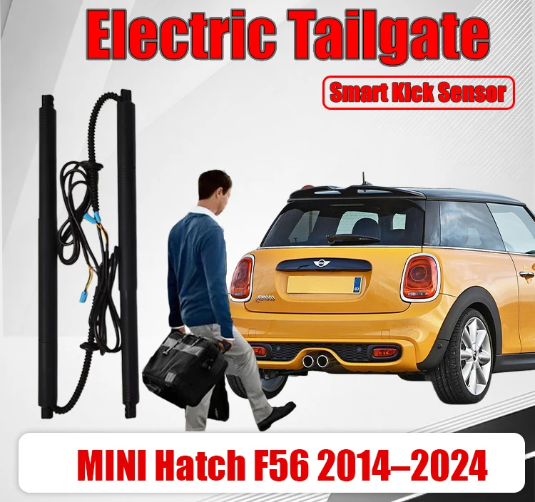 Фото Комплект для модернизации электрического багажника для MINI Hatch F56 2014–2024: электроприводные упоры, автоматический подъемник крышки багажника, модификация электропривода багажника. №1