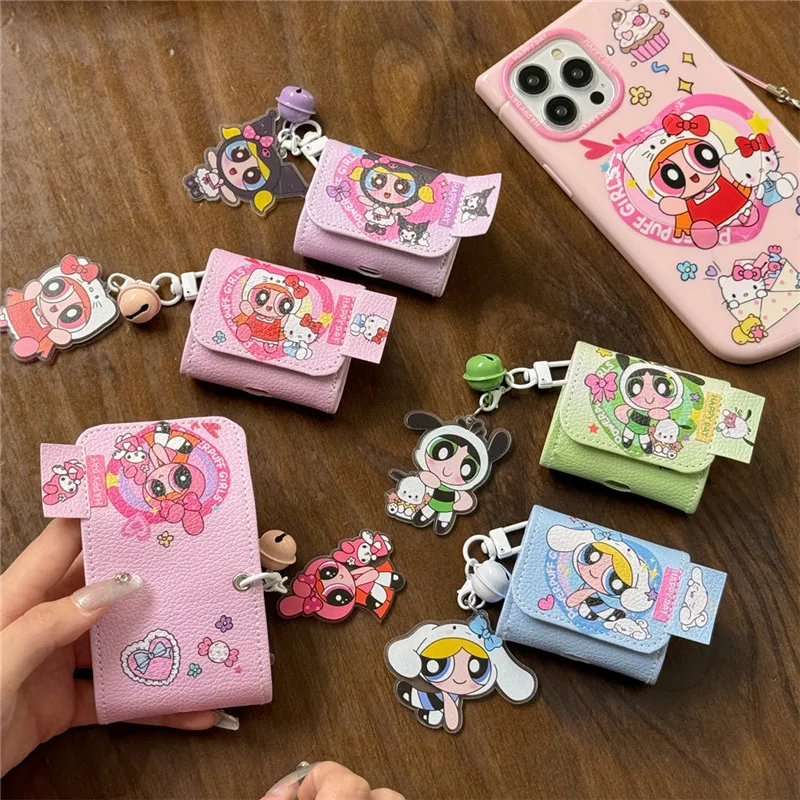 Чехол для наушников Powerpuff девочек и аниме Saniro AirPods 1 2 3 Pro Pro2 4 airpods4 кожаная сумка
