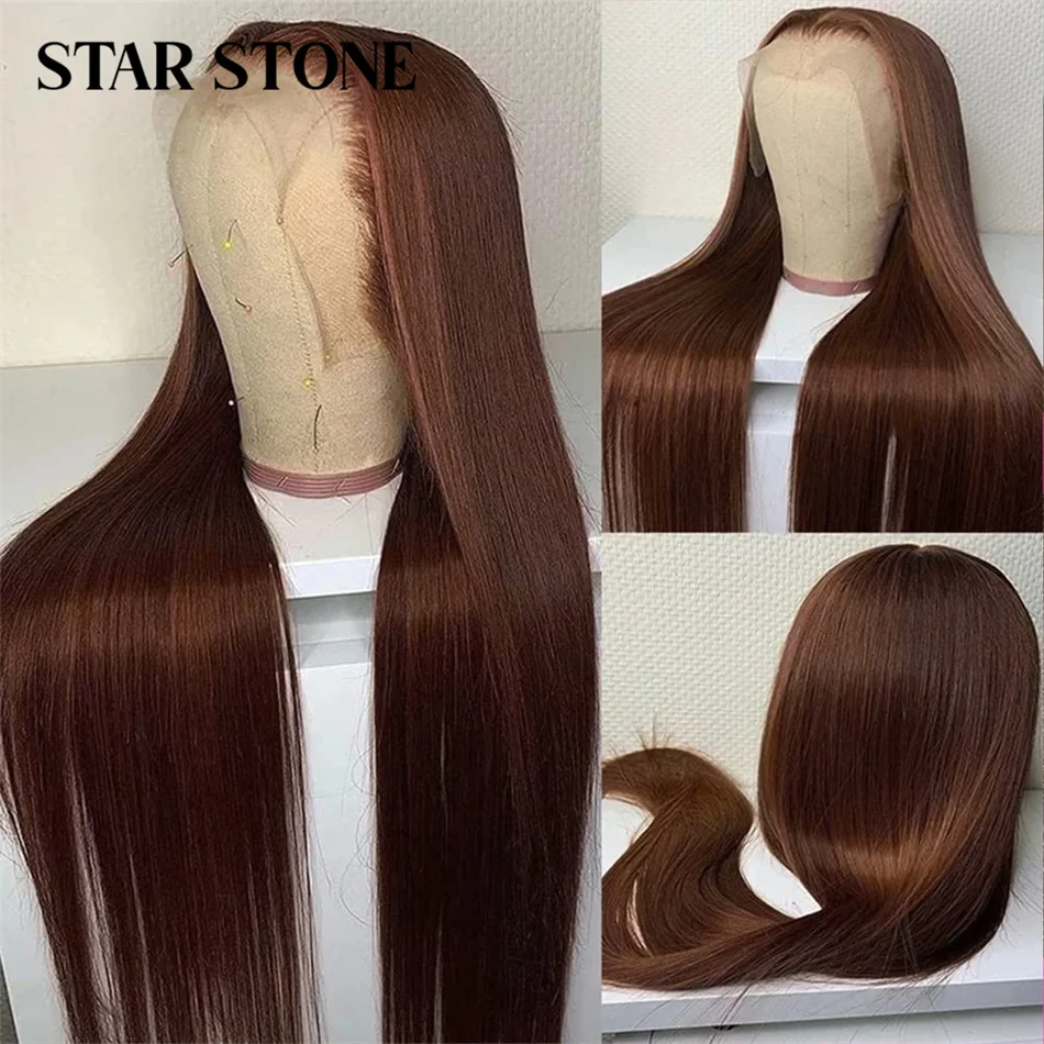

Шоколадно-коричневые прямые парики из человеческих волос на сетке спереди, бразильские волнистые волосы без повреждений, прозрачные волосы с глубокой волной, фронтальный парик для женщин