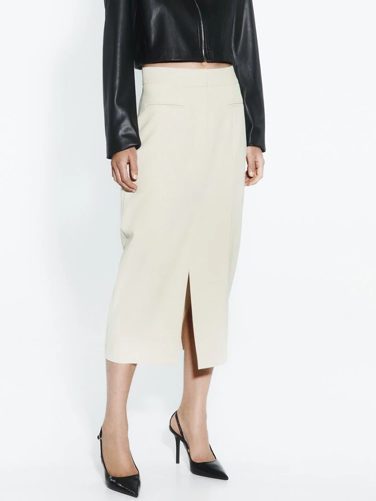 

Однотонные элегантные женские миди-юбки 2023, прямые длинные юбки с высокой талией и карманами, женские юбки, Повседневная Офисная Женская юбка, Новинка