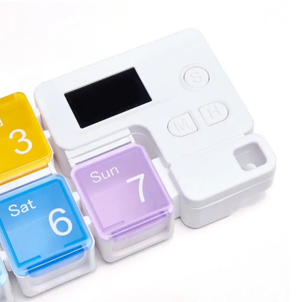 

Smart 7- Pill Organizer Electronic Timing Reminder Medicine Storage Case Timer Weekly Pills Drug Container Alarm Box