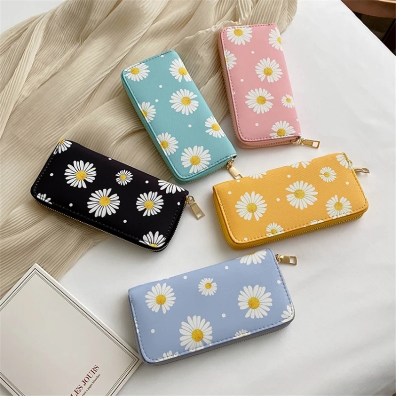 

New Daisy Printing Women's Wallet High Capacity Fashion Zipper Clutch Bag Female Long money Bag For Phone Card Holder coin purse