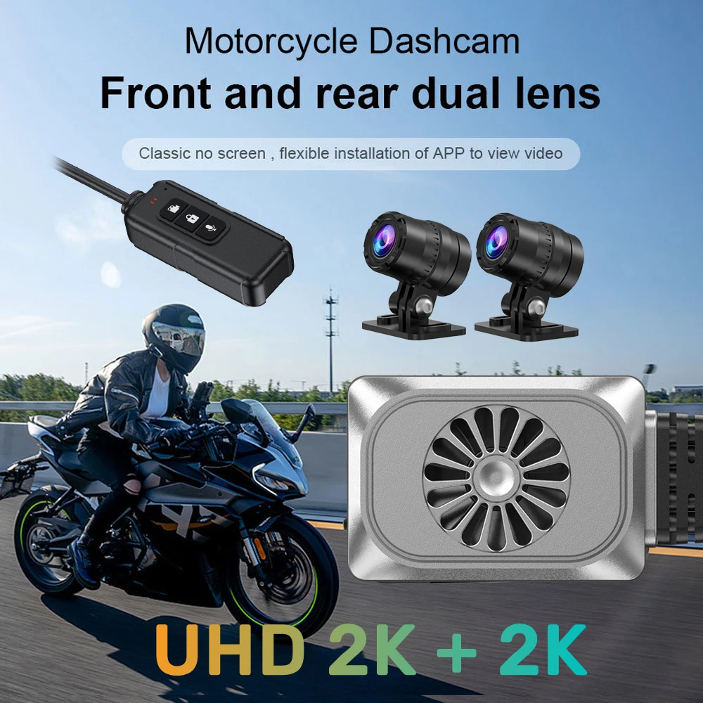 Мотоциклетная камера UHD 2K Рыцари WiFi Dual 1440P FHD, велосипедный видеорегистратор, видеорегистратор с 24-часовым мониторингом парковки, черная коробка
