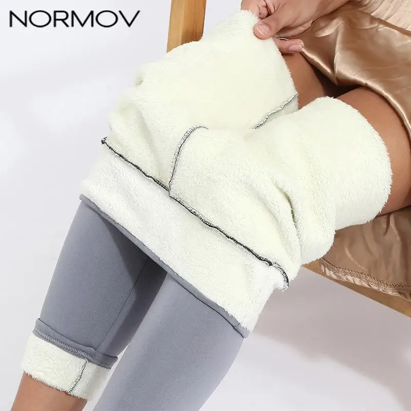 

NORMOV Women Pants Warm Winter Thick Velvet Legging High Waist Leggings Compression Thick Lamb Wool Pants Cold Resistant Pants