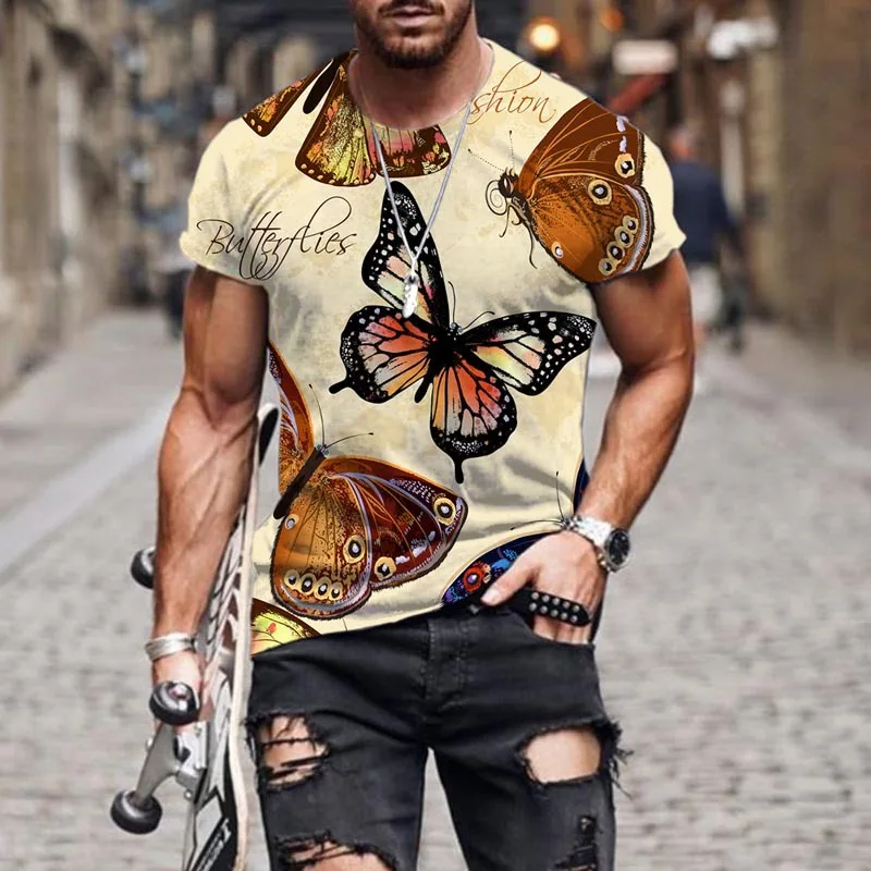 

2022 summer men's hot style 3D printing short-sleeved exquisite pattern butterfly T-shirt half-sleeve fashion casual men's