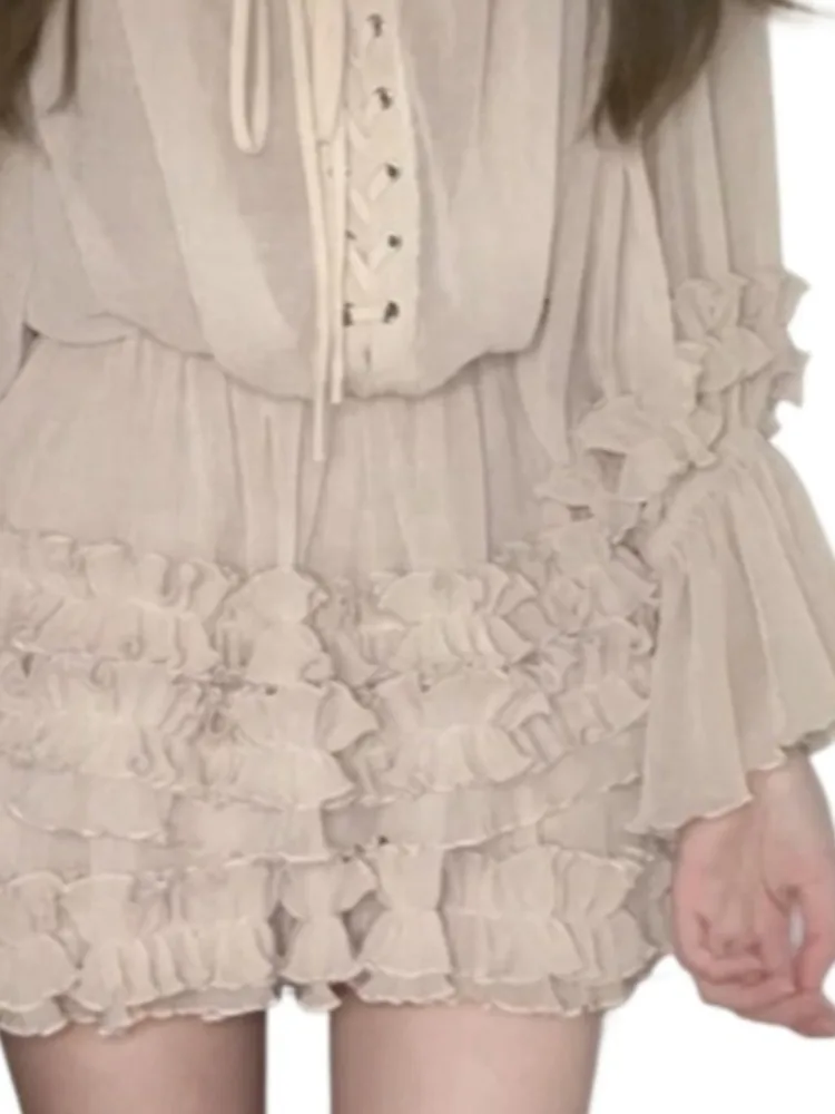 Юбка Outftis Модные однотонные комплекты из двух предметов Женская одежда Бандажный