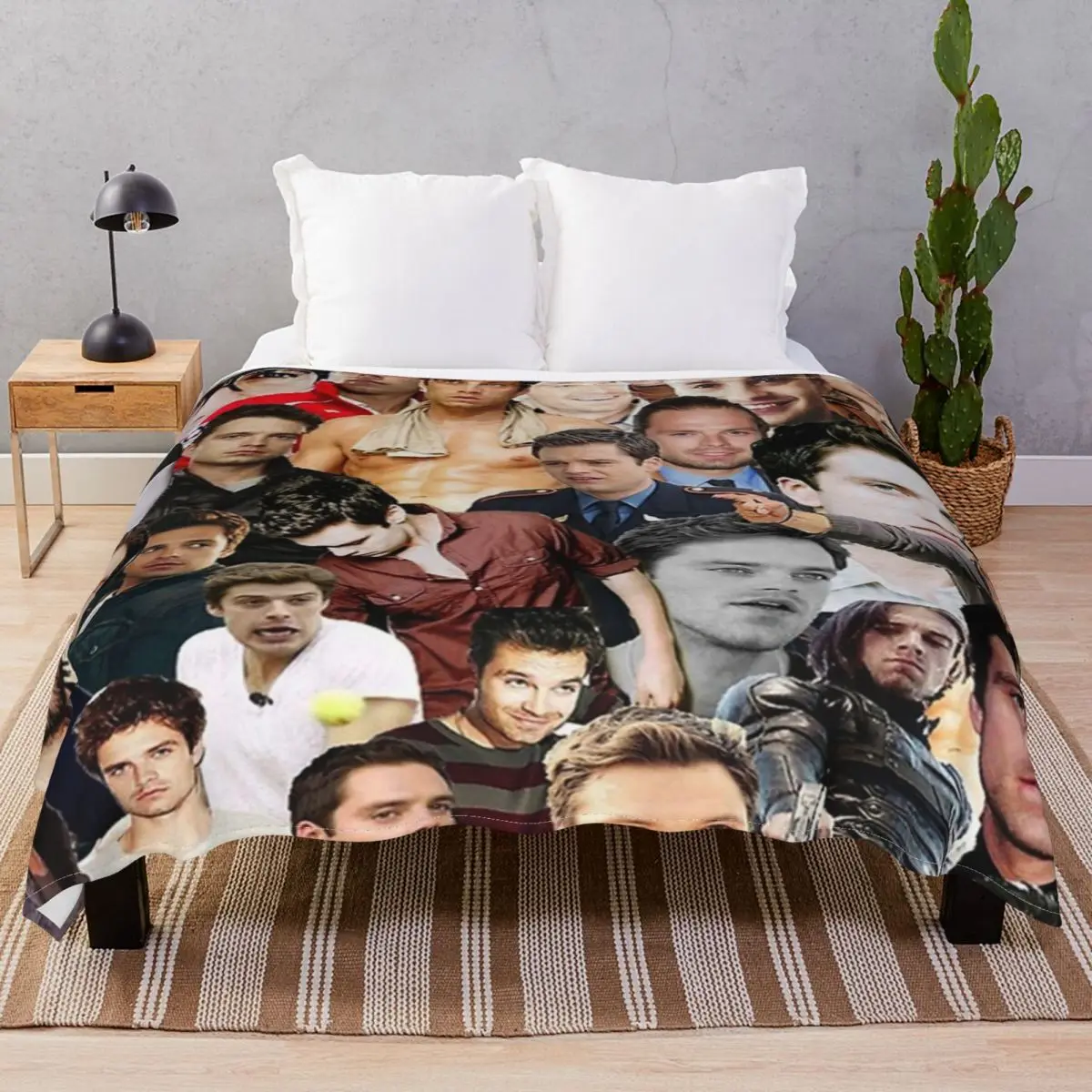 Sebastian Stan Photo Collage Blanket Flannel Printed Multifunction Throw Blankets for Bedding Home Couch Travel Cinema