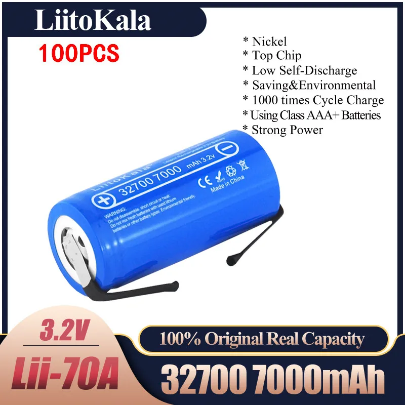 

LiitoKala Lii-70A 3.2V 32700 6000mAh 7000mAh LiFePO4 Battery 35A Continuous Discharge Maximum High power battery+Nickel