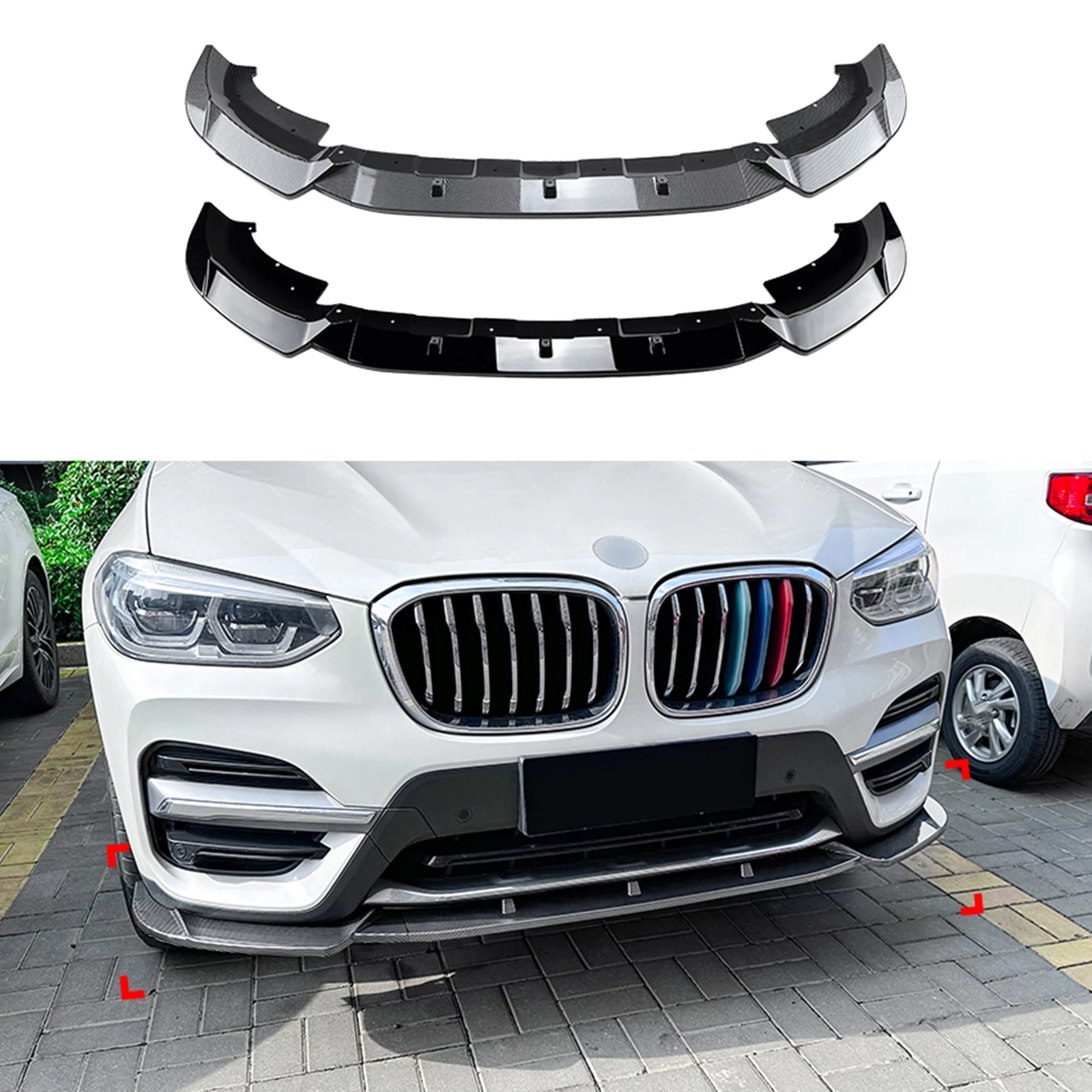 

Спойлер для переднего бампера, губа для BMW X3 G01 X4 G02 06,2018-2021, обычная версия, глянцевый черный/углеродное волокно, вид, нижний сплиттер, лезвие