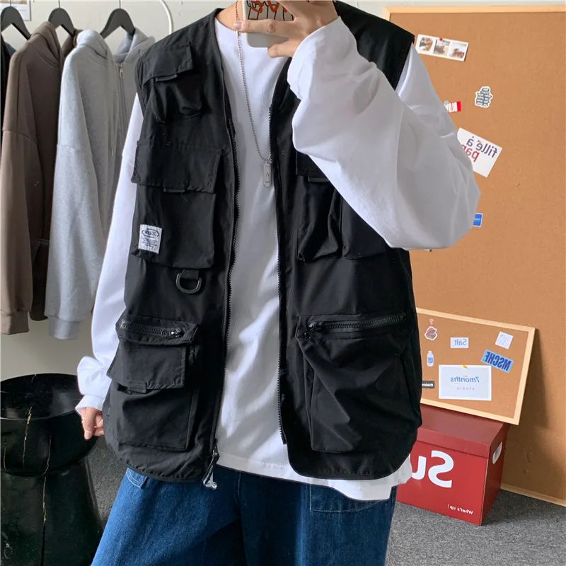 In spring and autumn, ins functional tactical vest men trend multi-pocket tooling sleeveless jacket coat vest