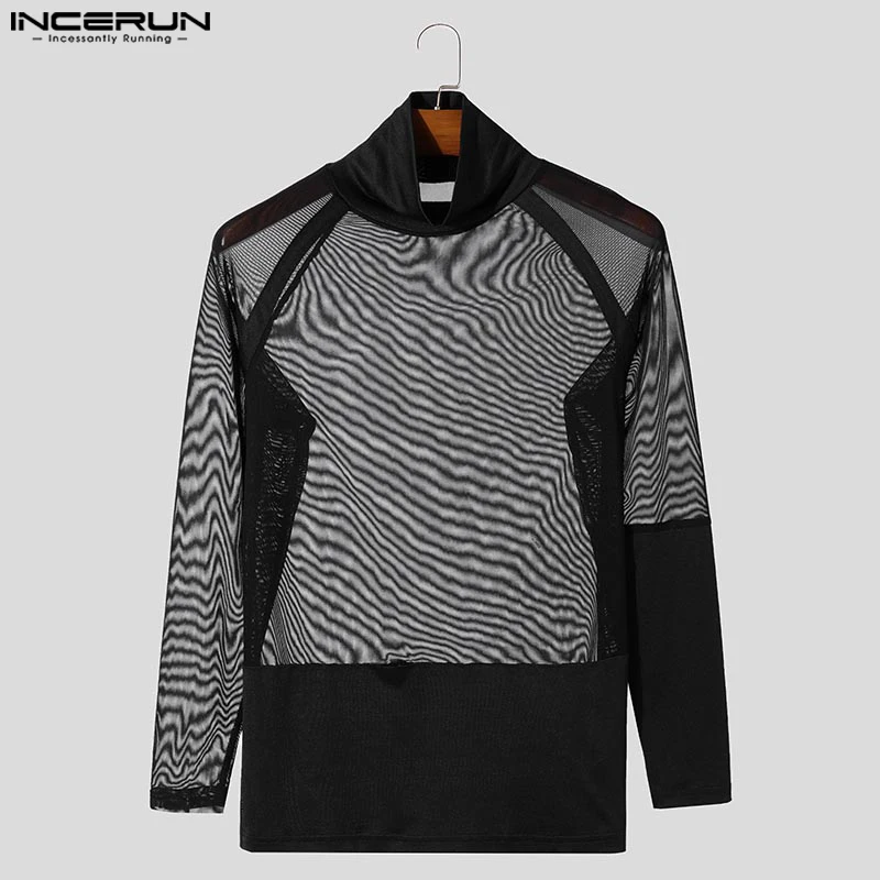 INCERUN мужские сексуальные футболки с длинными рукавами повседневные однотонные