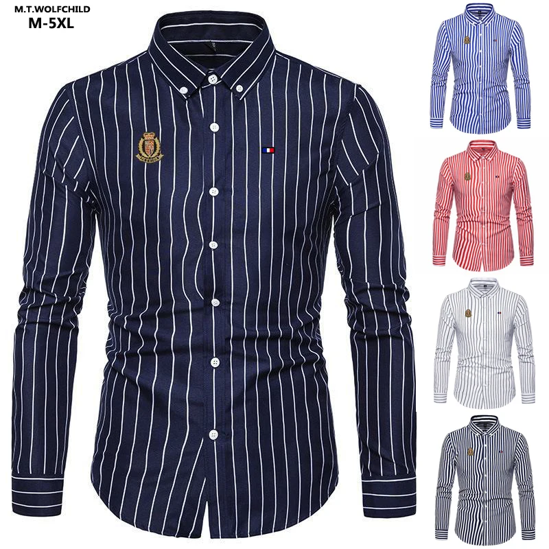 

M-5XL High Quality Mens Shirt Business New-Design Striped Blouse Hommes Casual Clothing Lapel Tops Fashion Fit Slim Men's Shirts