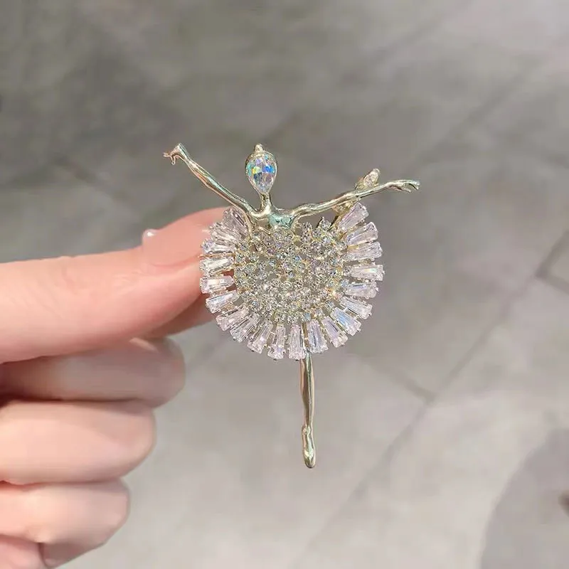 

Ballerina Beautiful Ballet Girl Brooches Shiny Full Rhinestone Gold Color Graceful Dancer Hijab Pins Brooch Accessories Jewelry