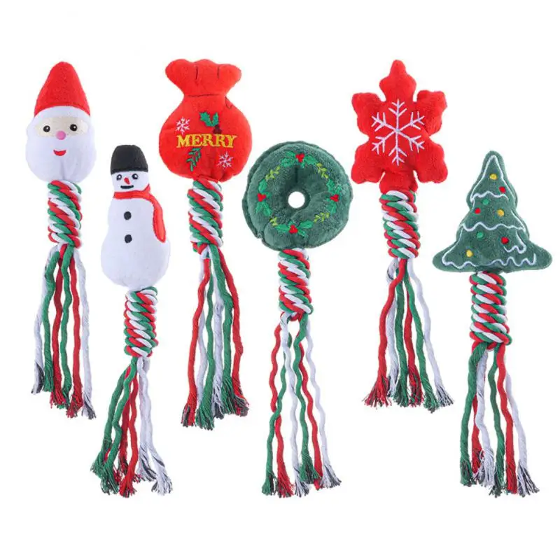 

Christmas Cotton Rope Christmas Gift Cat Toy Pet Plush Toys Dog Interactive Mouth Making Toys Pets Toy New