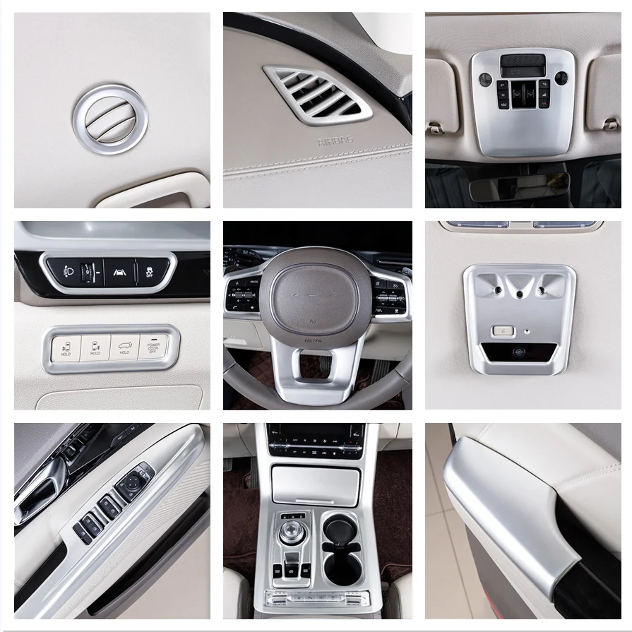 

For Kia Carnival KA4 2021 2022 Accessories Window Lift Head Light Lamp Button Gear Panel Air AC Headlamp Cover Trim