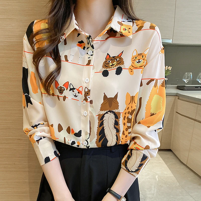 

Autumn Korean Chiffon Women Shirts Elegant Long Sleeve Women Blouses Yellow Work Office Lady Women Button Up Shirt Women Tops