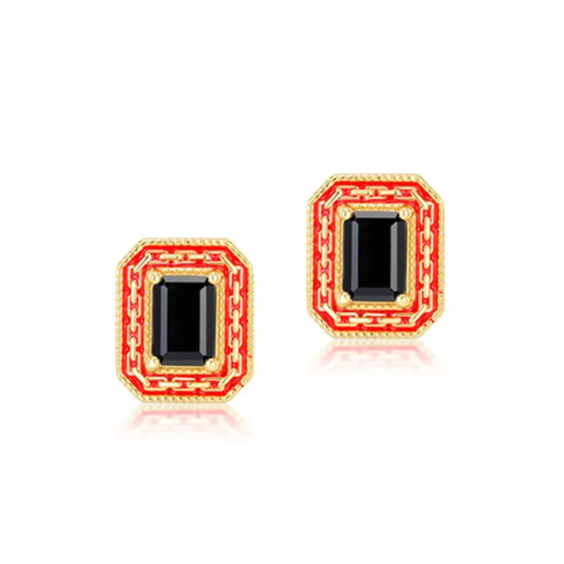 

Natural Black Agate Earrings S925 Sterling Silver 10k Gold Plated Black Agate Rectangular Stud Earring Women Gemstone Jewelry