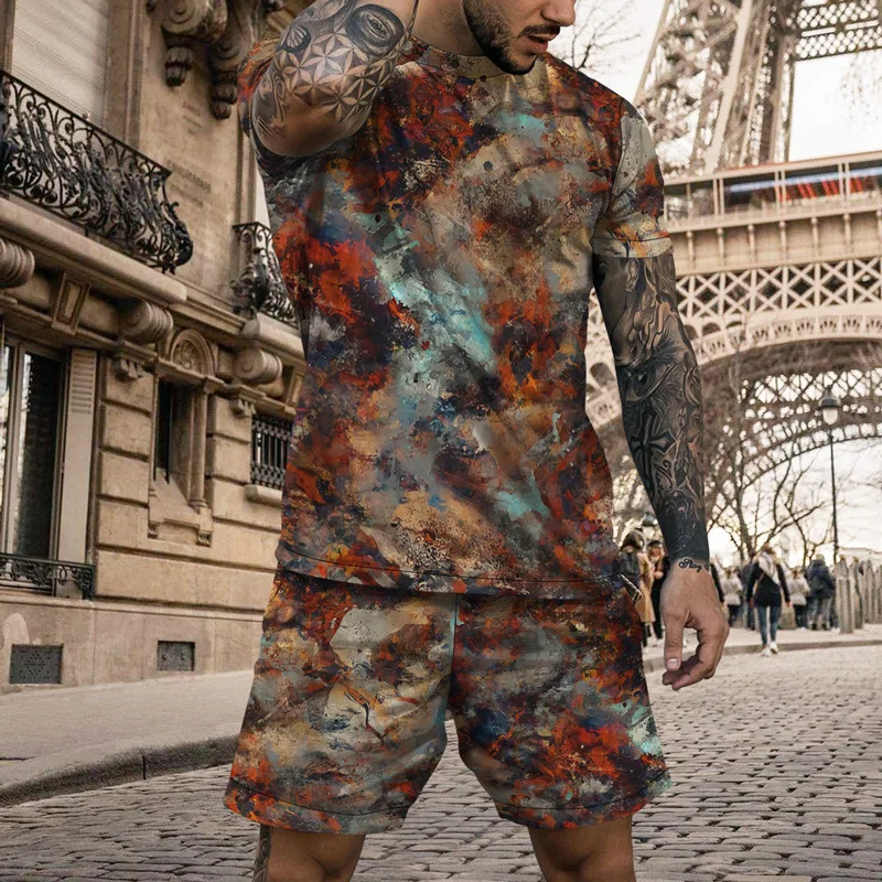 The Leopard Summer Men's Casual Beach Shorts Set 3D Printed Men's T-Shirt Short Sleeve O-Neck Casual Tracksuit Oversized
