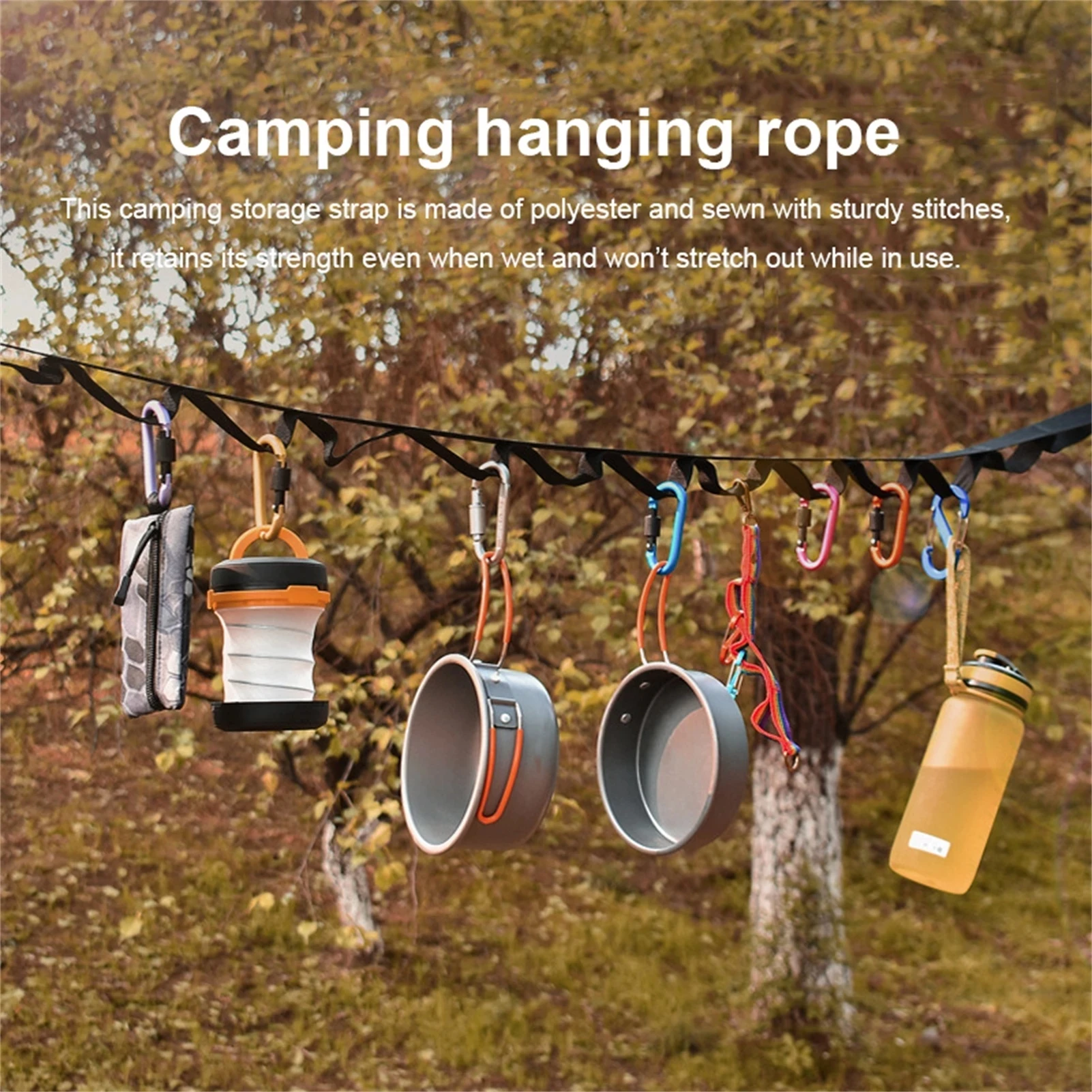 

Campsite Storage Strap With 19 Loops Thickened Clothesline Camping Lanyard Outdoor Clothes Hanger