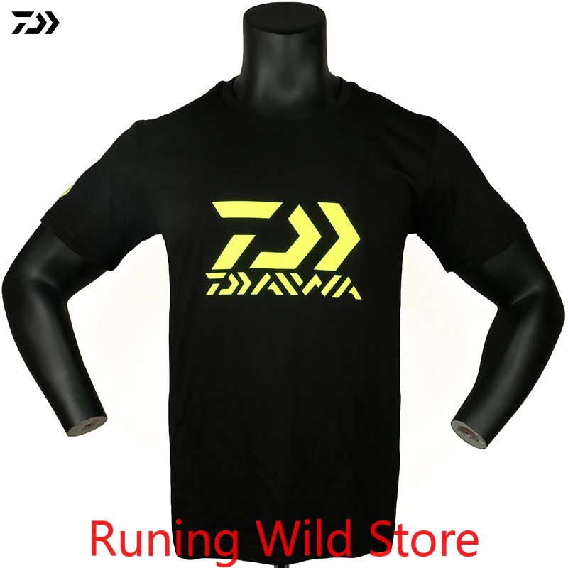 

Fishing Clothing Fluorescent Green Short Sleeve Men Summer Black Cotton Fishing T Shirt Breathable Outdoor Sports Tops