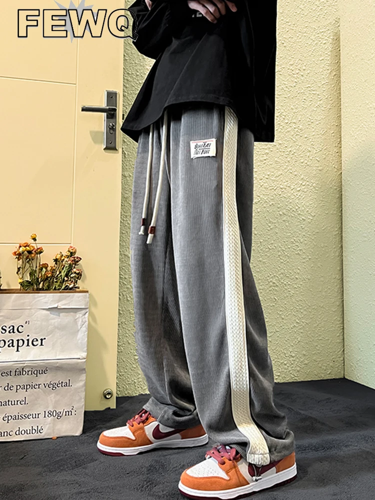 

FEWQ Loose Casual Men's Pants Stitched Stripe Straight High Street American Trousers For Men 2022 Male Retro Lace-up 24A553