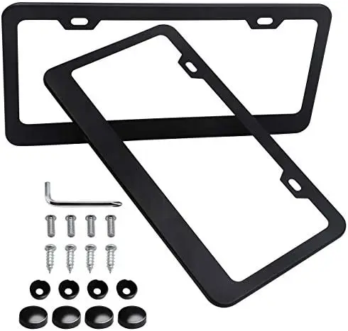 

2Pcs 2 Holes Black Matte Aluminum License Plate Frames Fits All Standard 6x12 Inches US License Plates Includ Screws