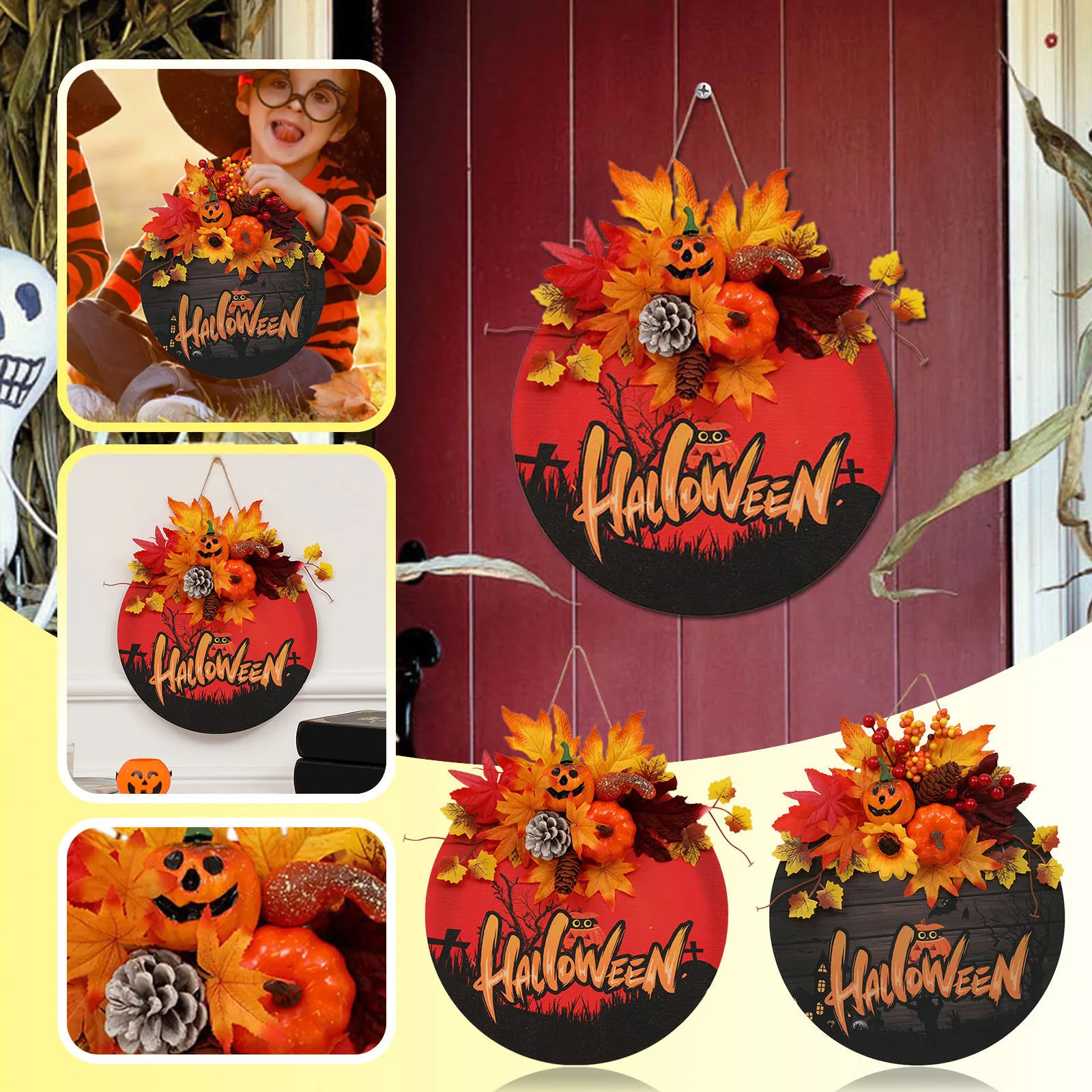 

Дверные украшения ко Дню Святого Валентина, дверной знак на Хэллоуин, подвесной знак для входной двери, Хэллоуин, деревянные красные домашн...