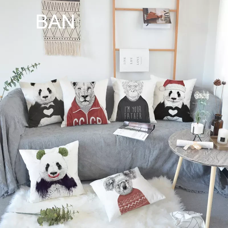 

Animal Pillow Cover Funny Pattern Cushion Cover for Living Room Sofa Nordic Decorative Kussenhoes Soft Housse de Coussin